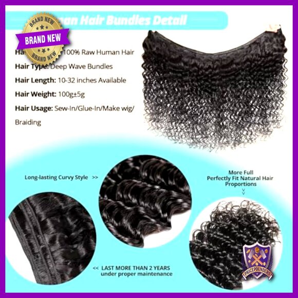 100% Brazilian Virgin Human Hair Bundles Deep Wave 22-28 Inch Extensions main image 5